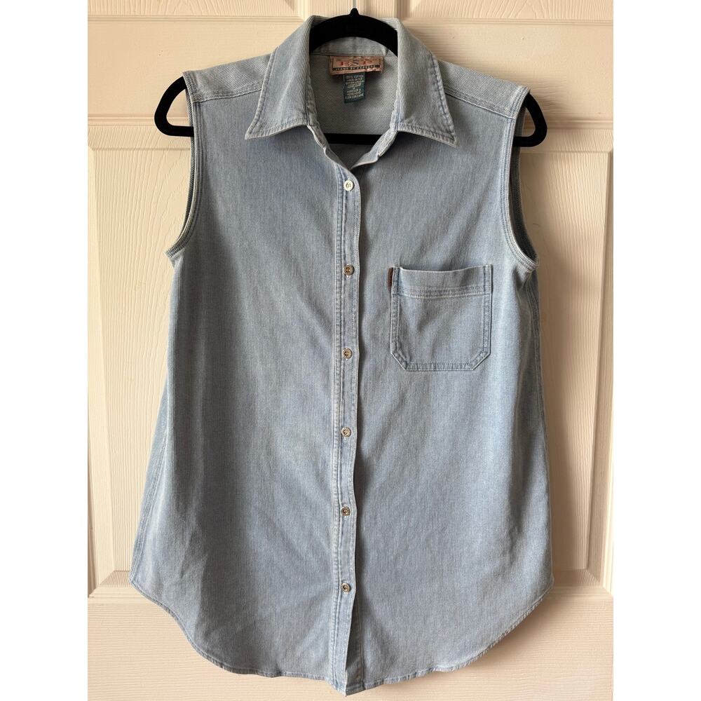 Vintage Y2K 90s Express Jeans Sleeveless Chambray Shirt Medium Coastal‎ Western